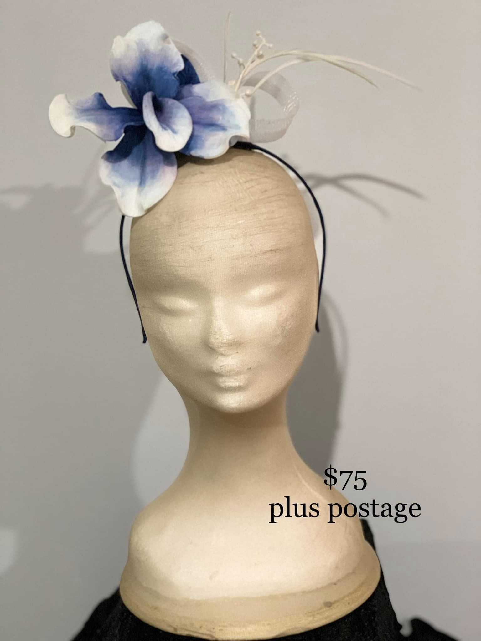 Navy and White Orchid Fascinator $75 plus postage