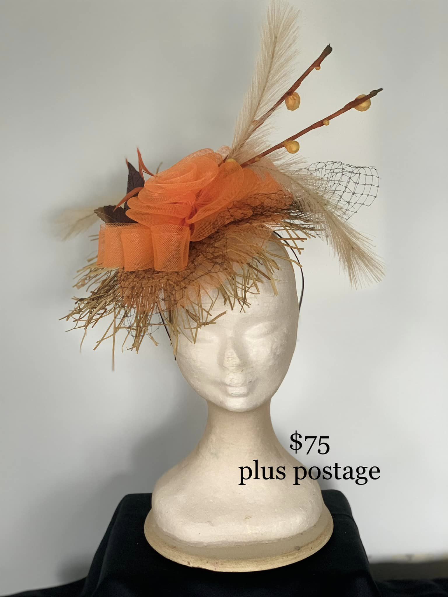 Orange Nature Fascinator $75 plus postage