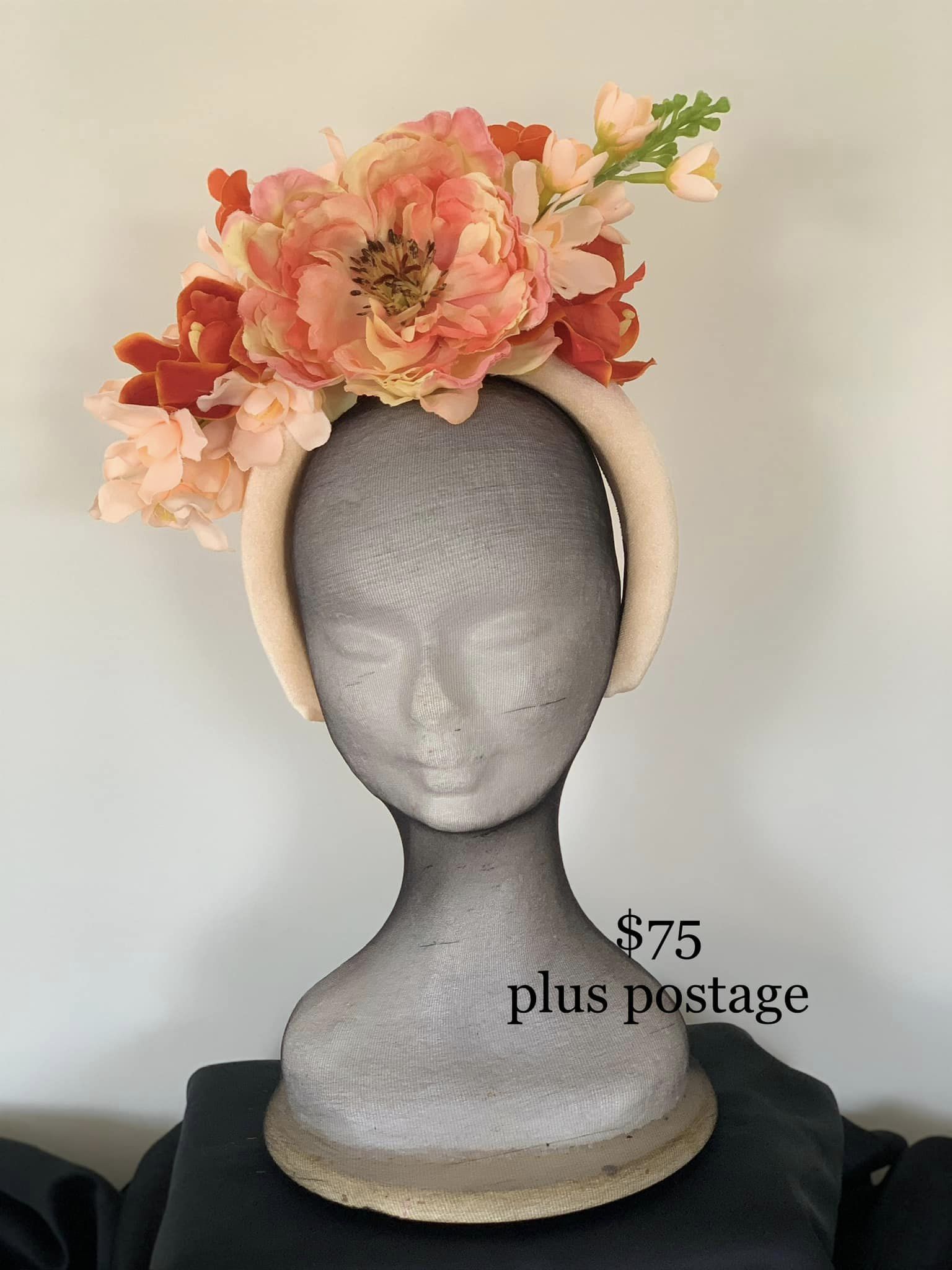 Peachy Keen Fascinator $75 plus postage